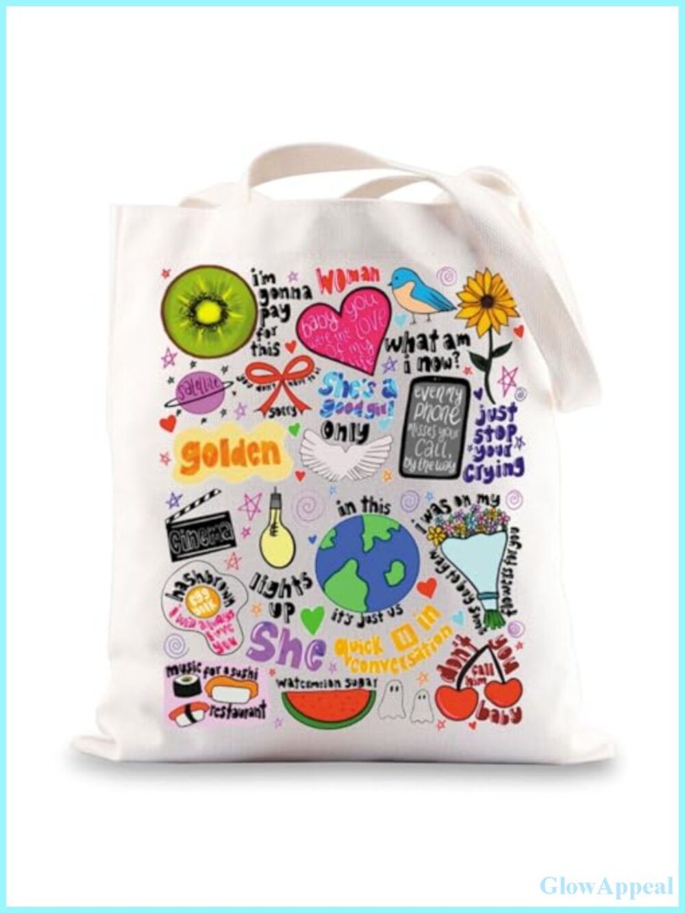 Canvas Tote Bag with Lyrics Inspired Print, Large Capacity Shoulder Bag,